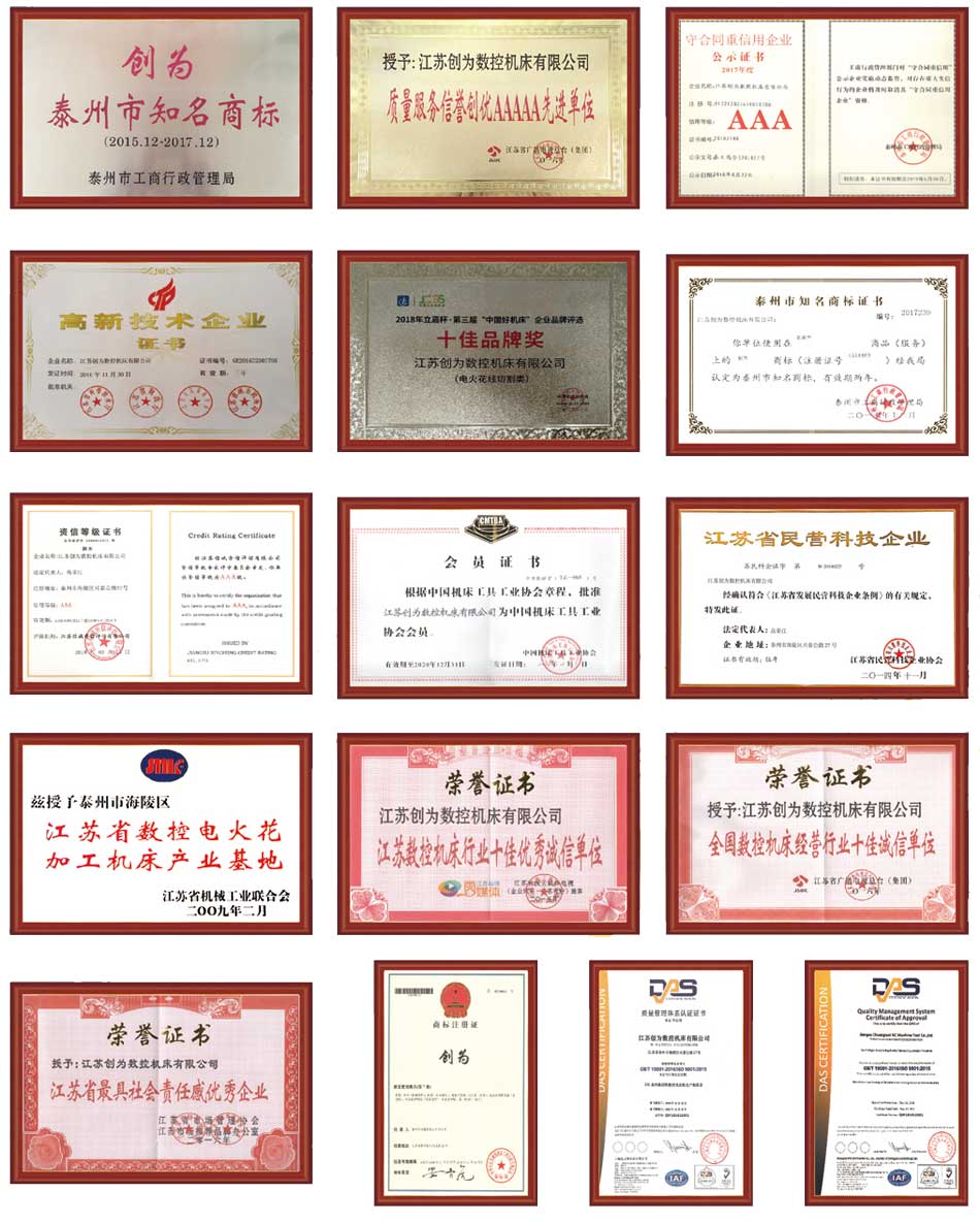 創為數控榮譽資質